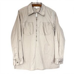 Women's Michael Kors Tan Khaki Half Zip-Up Shirt, Size Medium, Button Sleeves